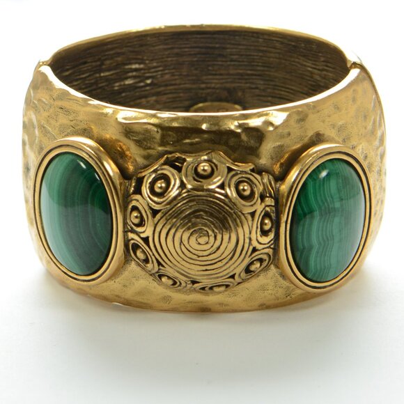Vintage Oscar de la Renta Hinged Malachite Bracelet